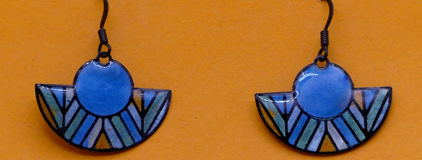 Boucles d'oreilles vitraux bleus style Art Déco