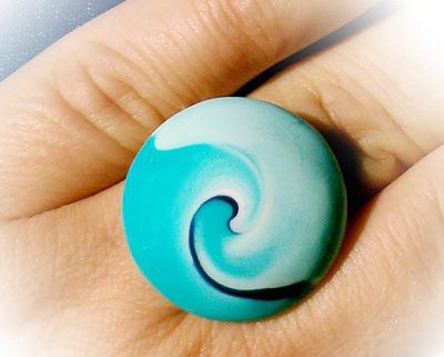 Blue wave ring in polymer clay