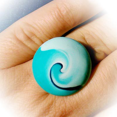 Blue wave ring in polymer clay